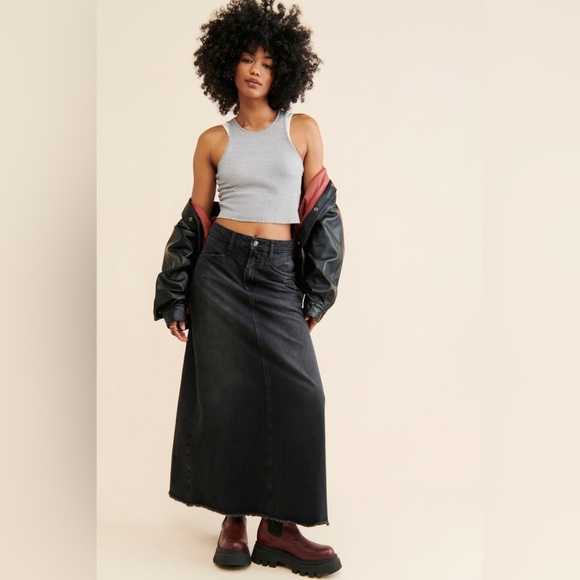 Free people Come As You Are Denim Maxi Skirt